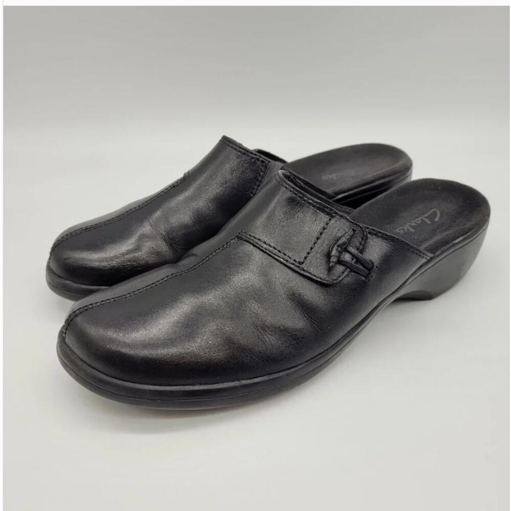 CLARKS Women's Flamingos Leather Clog Black 84559 - Size 9M